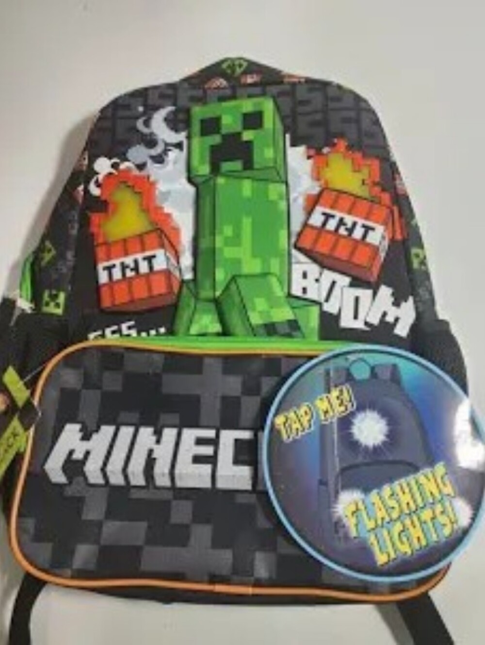 New Minecraft Light Up 17" Creeper Backpack Flashing Lights TNT